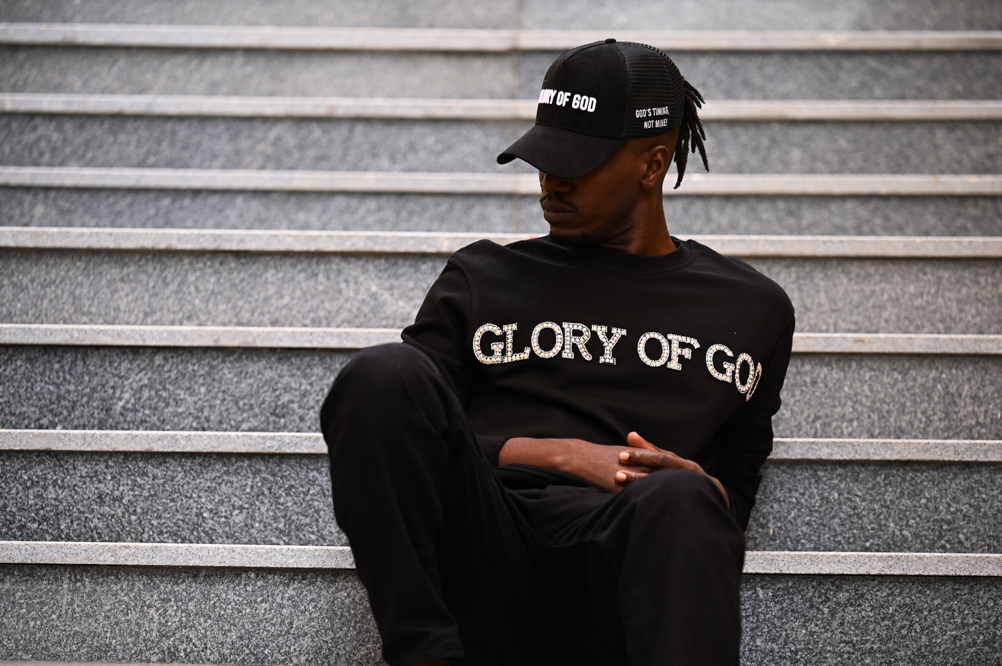Glory of God Oversized Sweatshirt- Black- rhinestones print