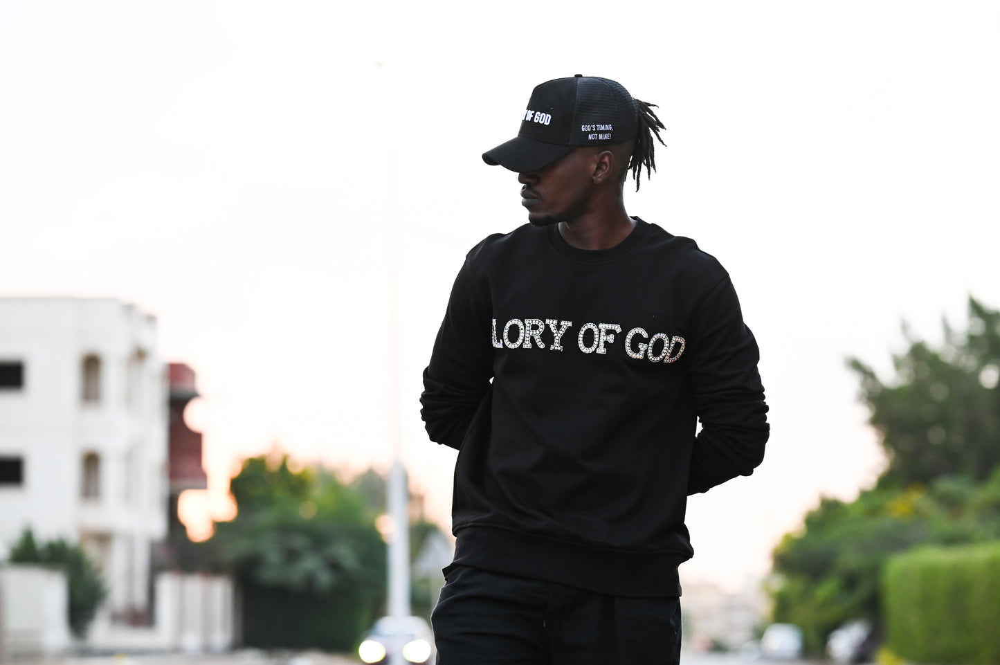 Glory of God Oversized Sweatshirt- Black- rhinestones print