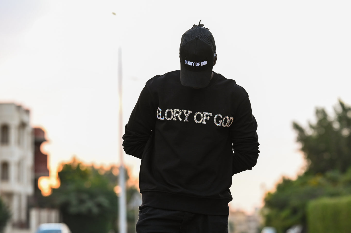 Glory of God Oversized Sweatshirt- Black- rhinestones print