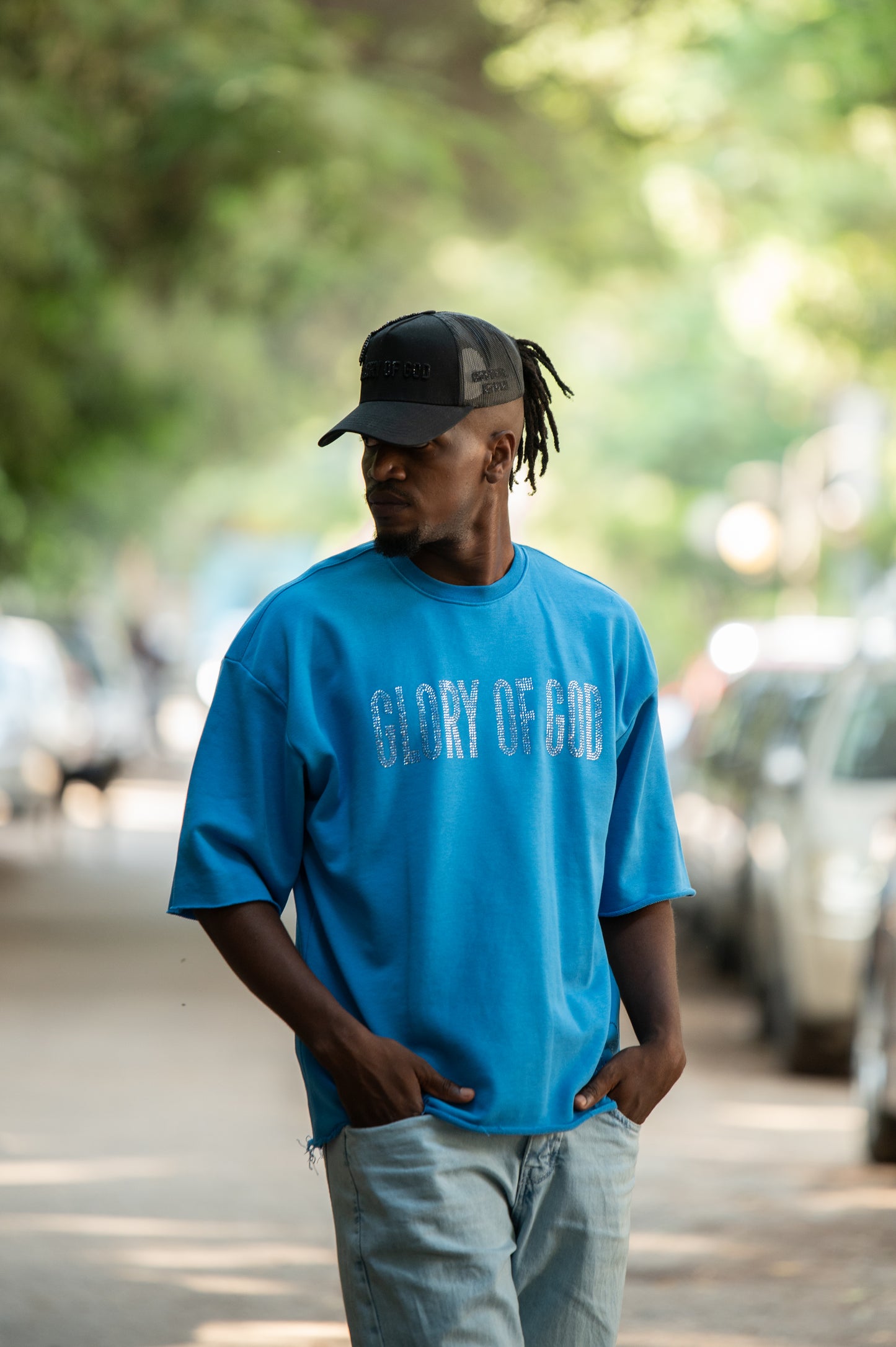 Glory of God Tee – Aqua Blue & Silver Stone