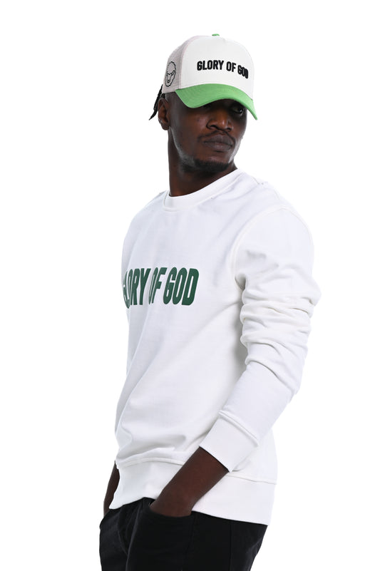 Glory of God Oversized Sweatshirt- White- Green print