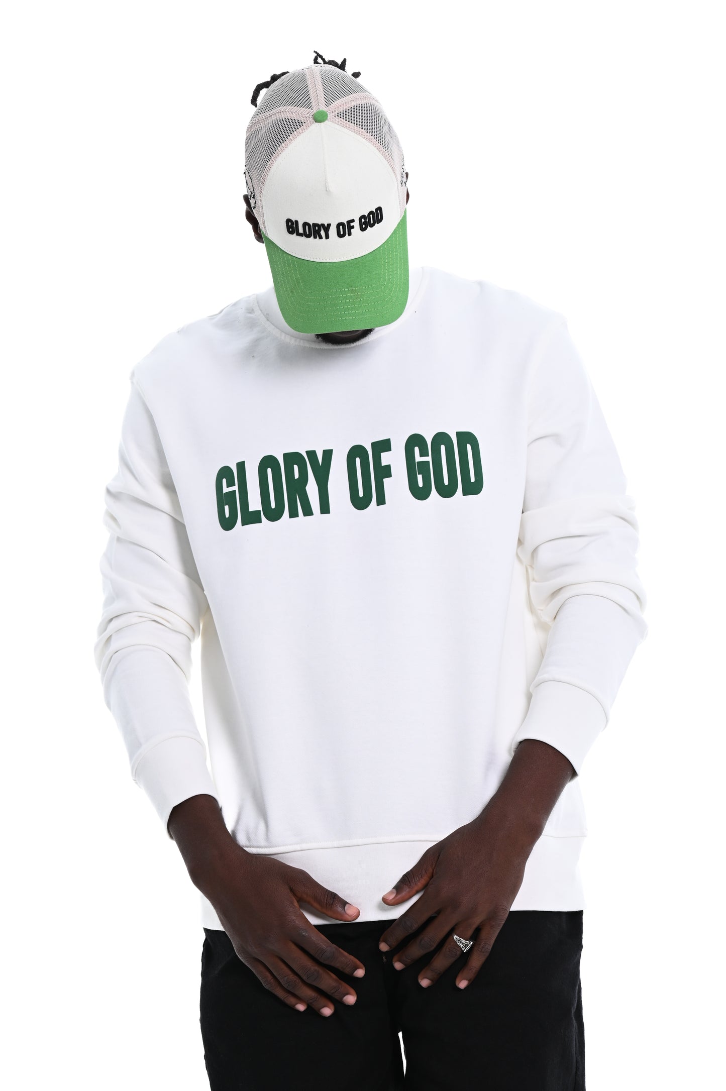 Glory of God Oversized Sweatshirt- White- Green print