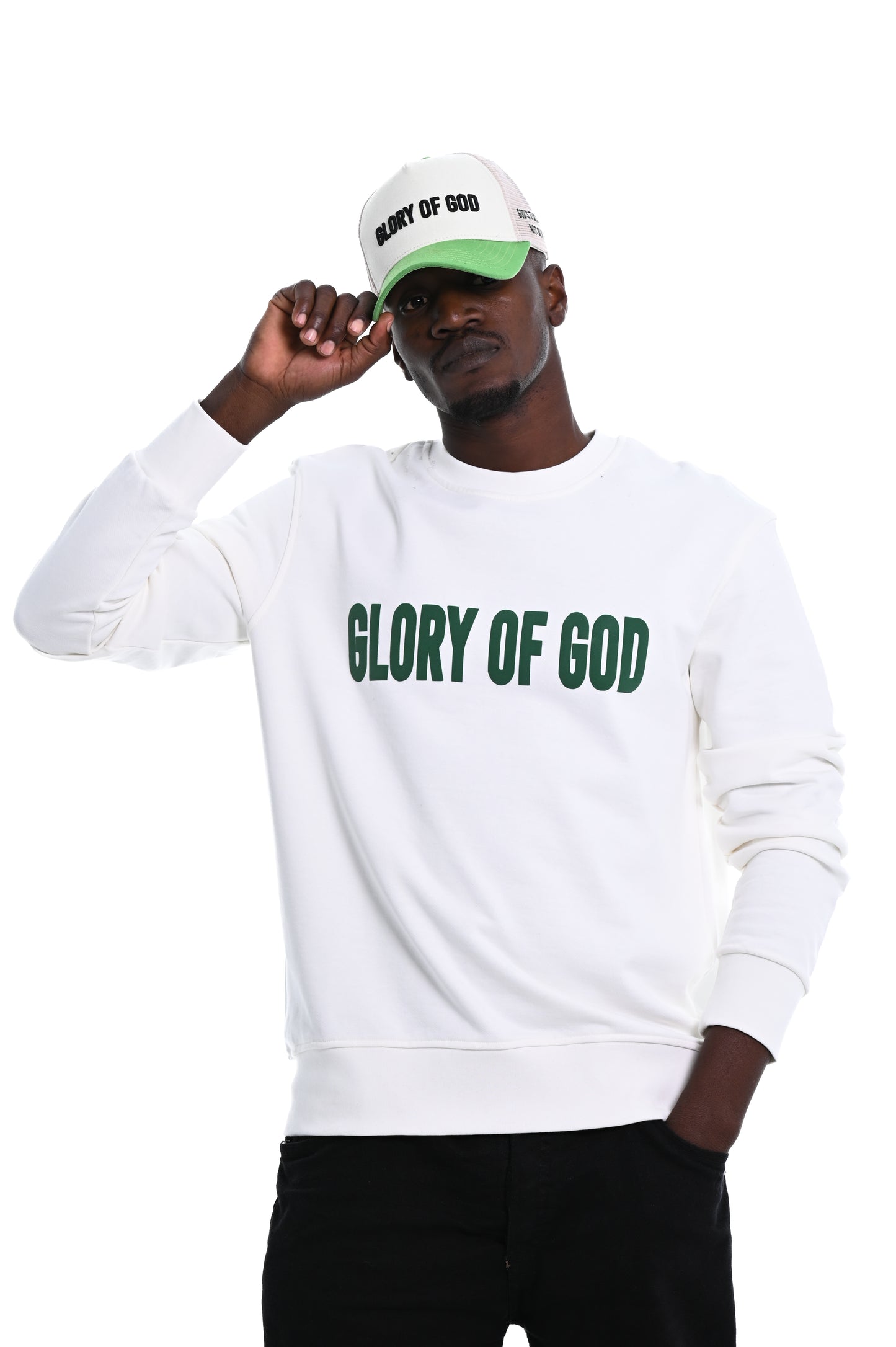 Glory of God Oversized Sweatshirt- White- Green print