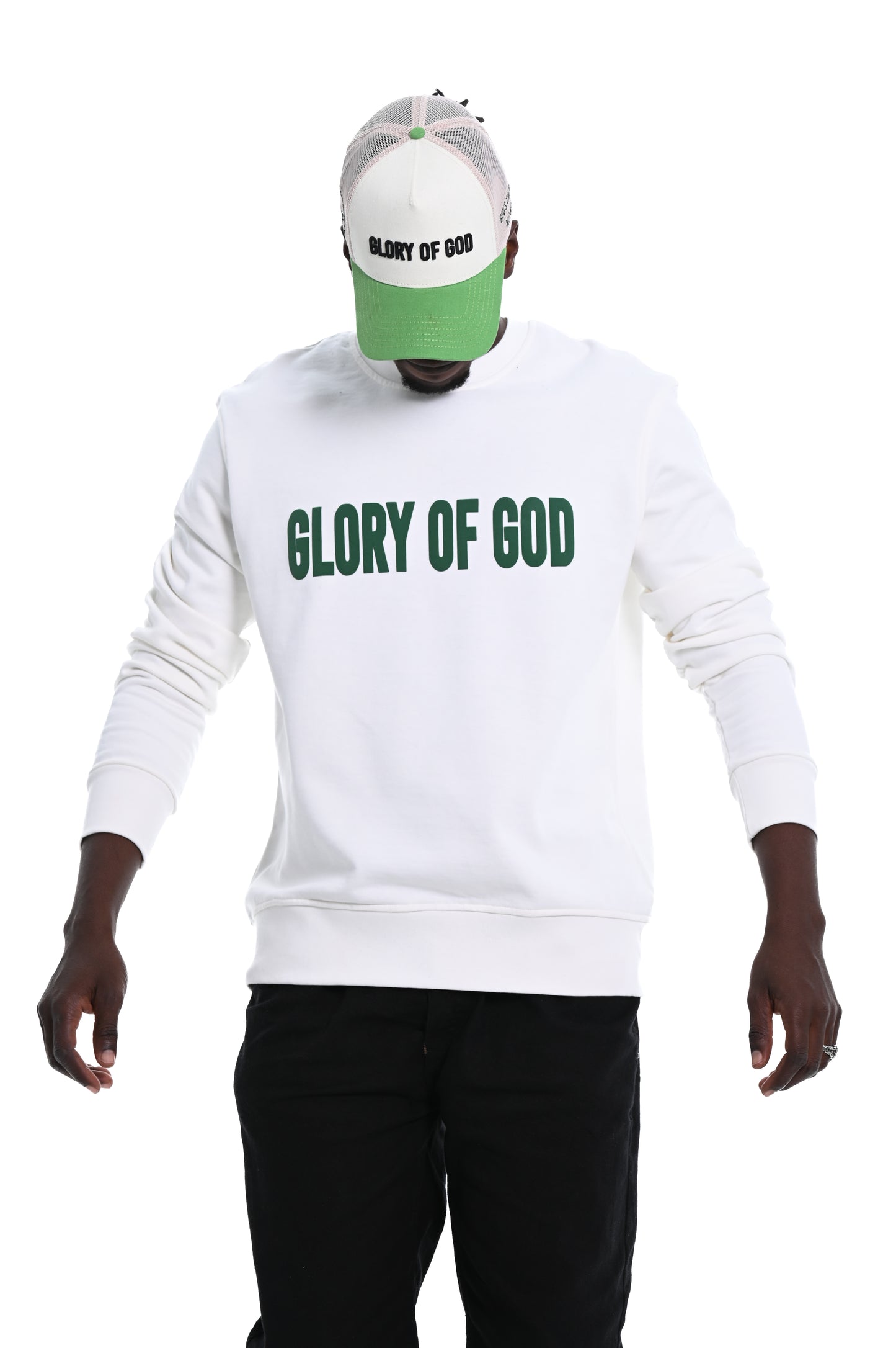 Glory of God Oversized Sweatshirt- White- Green print