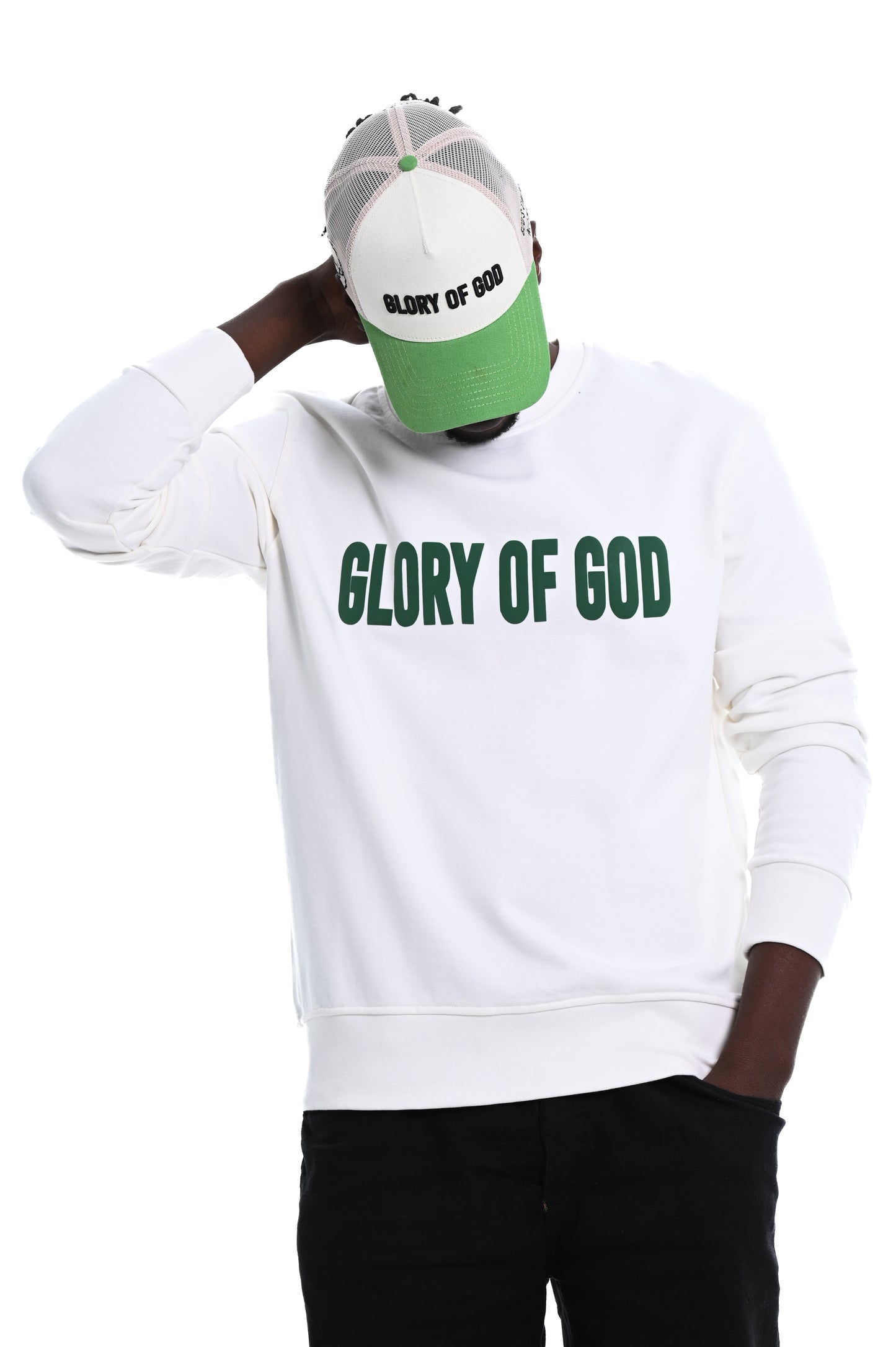 Glory of God Oversized Sweatshirt- White- Green print