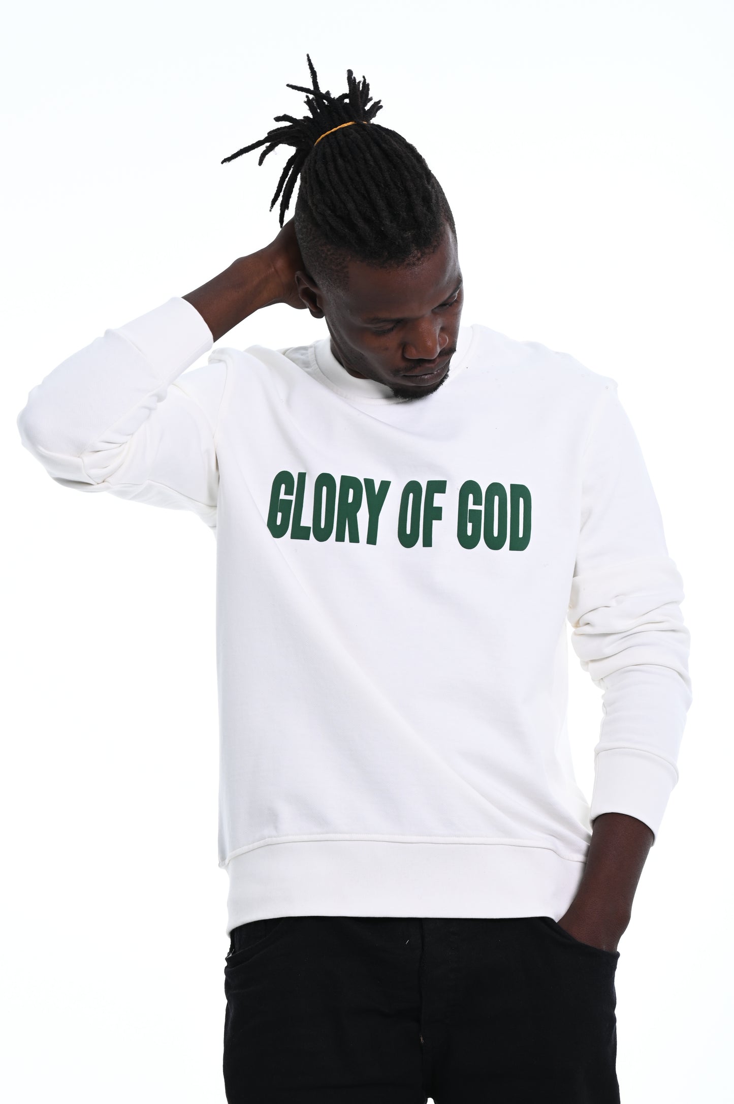 Glory of God Oversized Sweatshirt- White- Green print