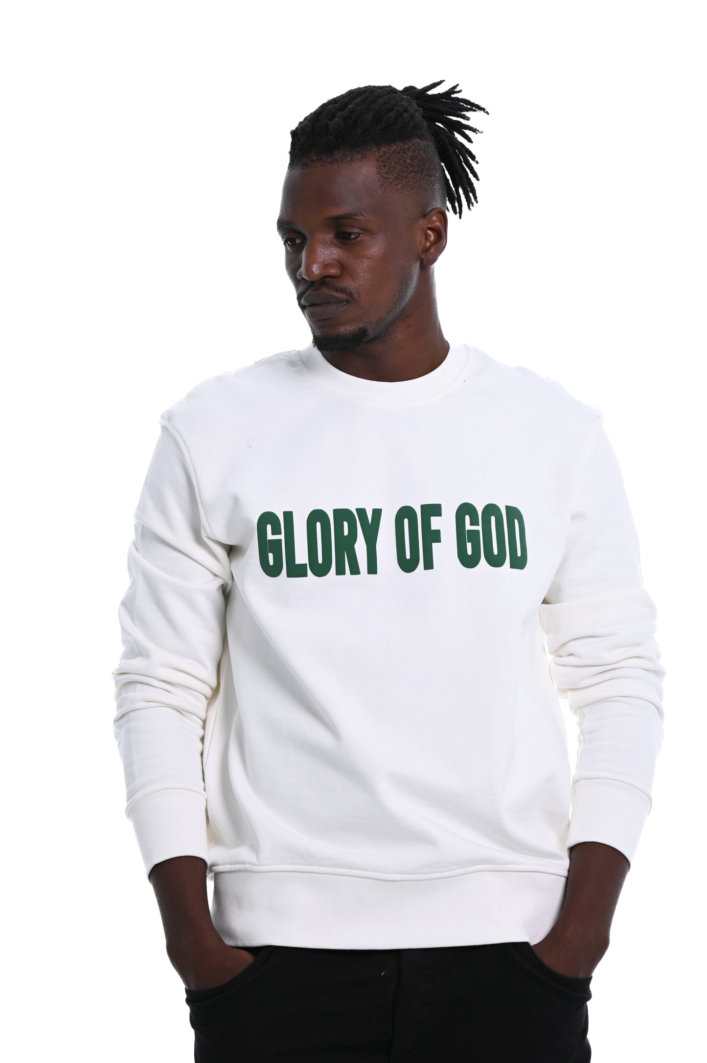 Glory of God Oversized Sweatshirt- White- Green print