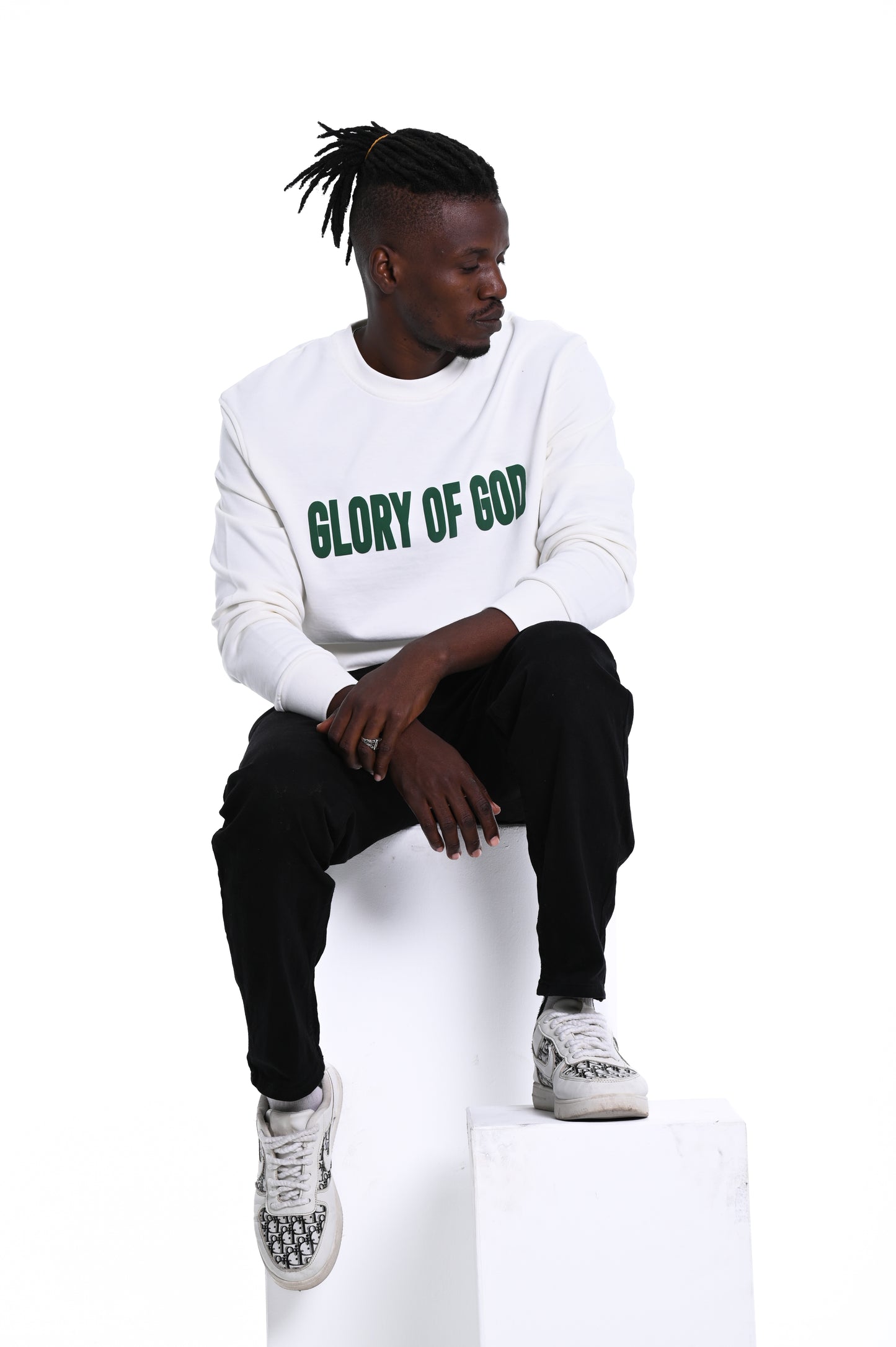 Glory of God Oversized Sweatshirt- White- Green print