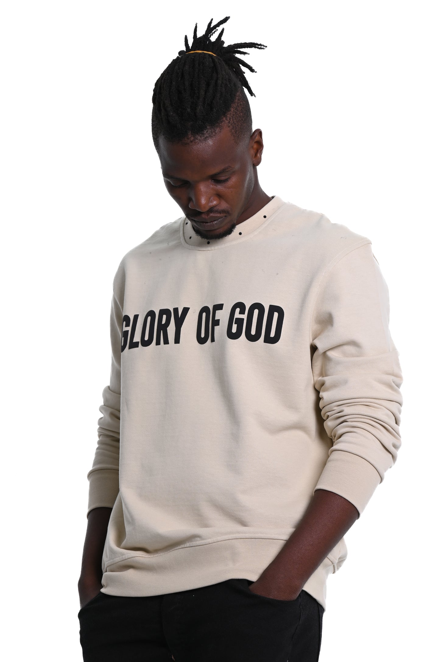 Glory of God Oversized Sweatshirt- Beige- Black print