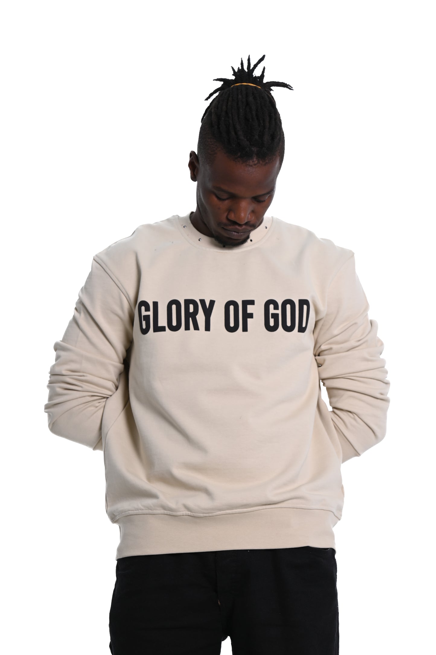 Glory of God Oversized Sweatshirt- Beige- Black print