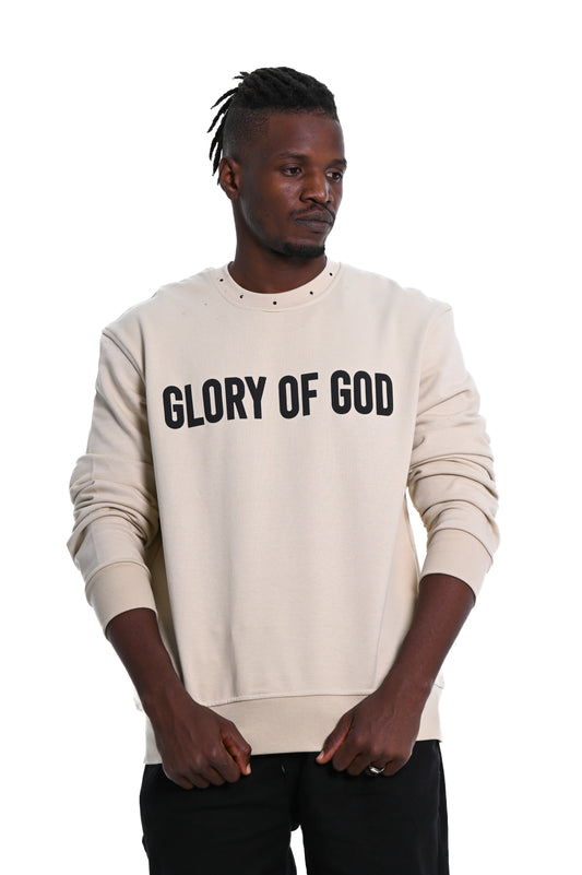 Glory of God Oversized Sweatshirt- Beige- Black print