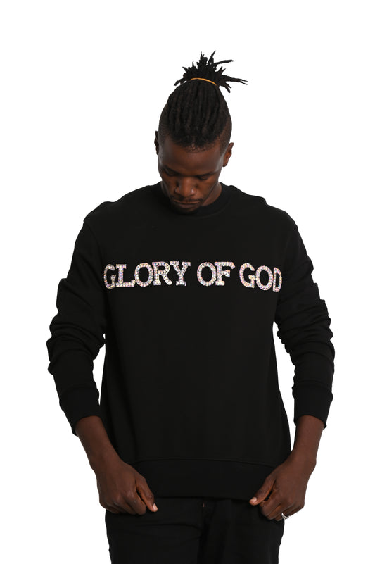 Glory of God Oversized Sweatshirt- Black- rhinestones print