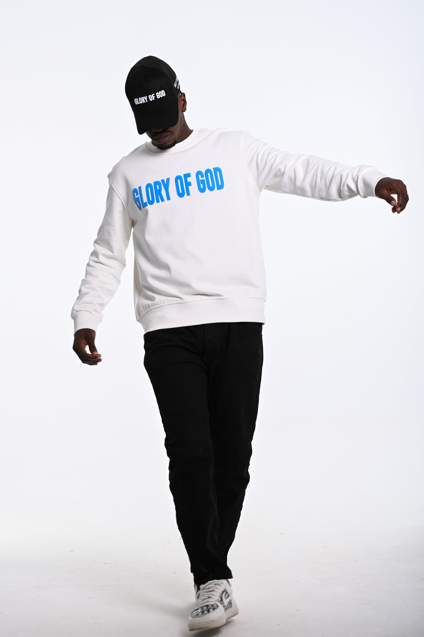 Glory of God Oversized Sweatshirt- White- Sky Blue print