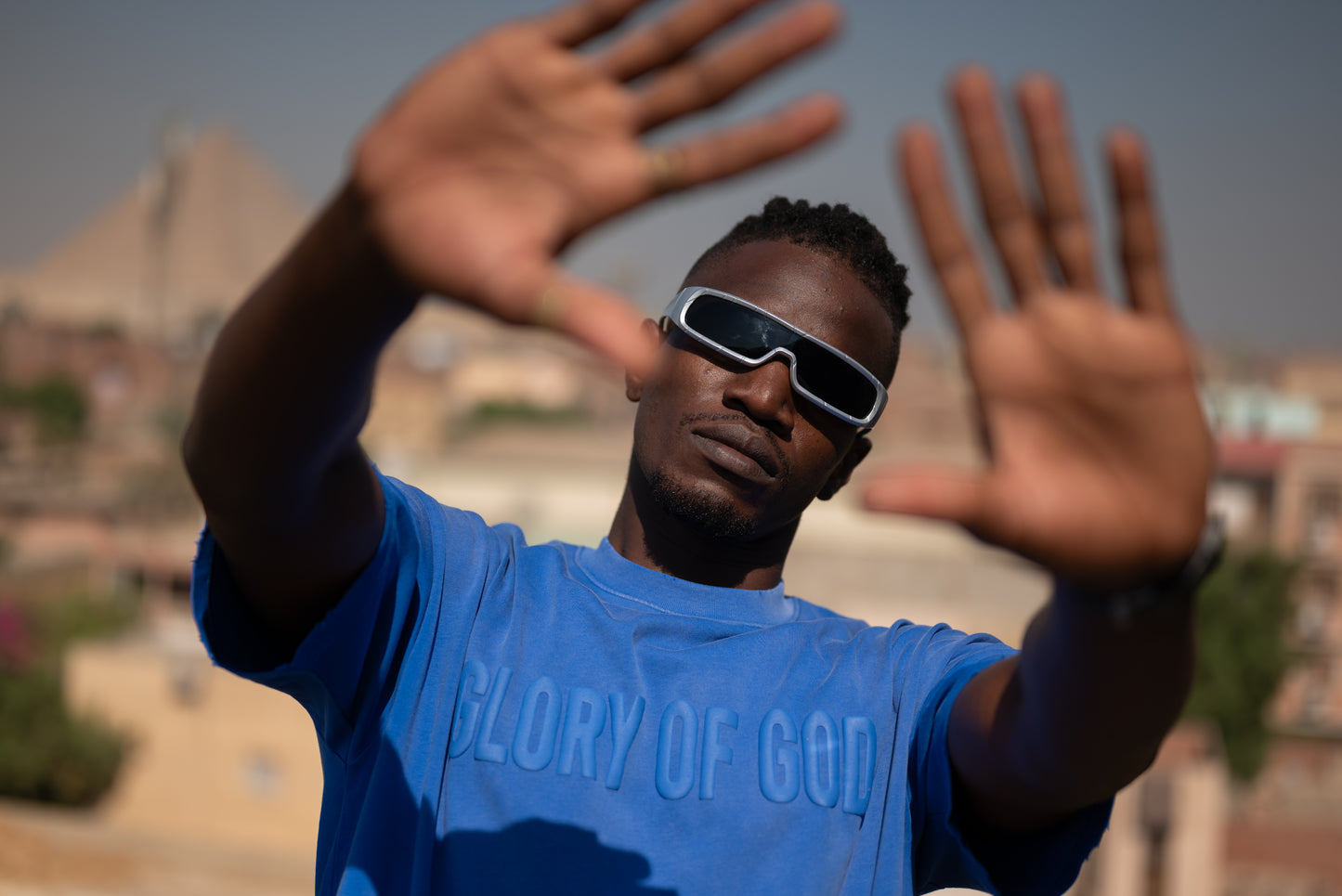 Glory of God Oversized Half Sleeve T-Shirt - Azure Blue